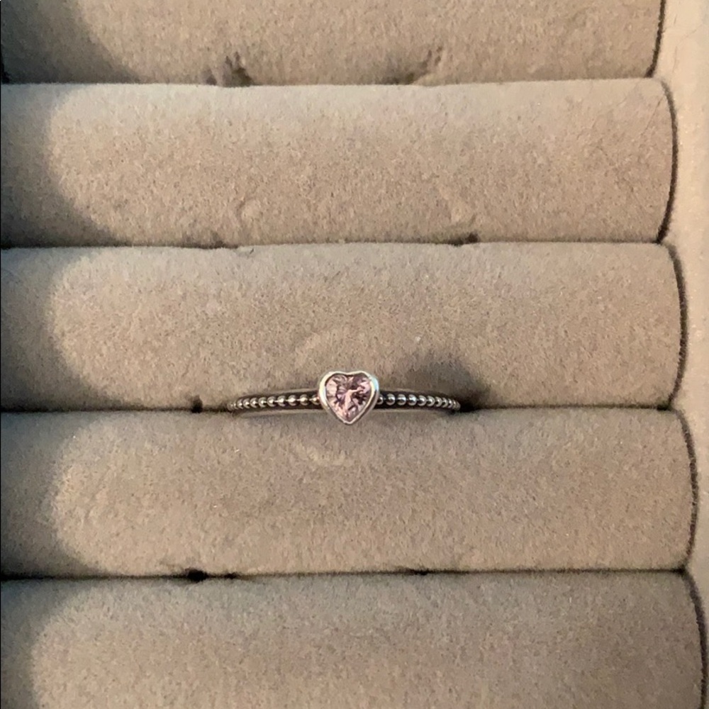 PANDORA Clear Pink Heart Beaded Ring